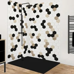Lot de 2 panneaux de douche en aluminium (90x220 & 120x220 cm) + profilés blanc - Mix Hexa - Multicolore