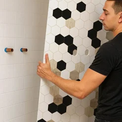 Lot de 2 panneaux de douche en aluminium (90x220 & 120x220 cm) + profilés blanc - Mix Hexa - Multicolore