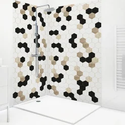 Lot de 2 panneaux de douche en aluminium (90x220 & 120x220 cm) + profilés blanc - Mix Hexa - Multicolore