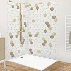 Lot de 2 panneaux de douche en aluminium (90x220 & 120x220 cm) + profilés blanc - Hexa Bois - Marron