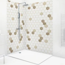 Lot de 2 panneaux de douche en aluminium (90x220 & 120x220 cm) + profilés blanc - Hexa Bois - Marron