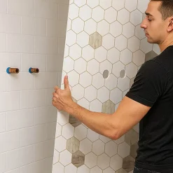 Lot de 2 panneaux de douche en aluminium (90x220 & 120x220 cm) + profilés blanc - Hexa Bois - Marron