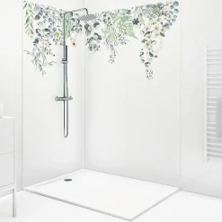 Lot de 2 panneaux de douche en PVC (90x220 & 120x220 cm) + profilés blanc - Flowers in Rain - Multicolore