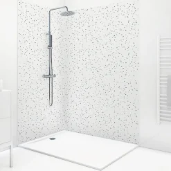 Lot de 2 panneaux de douche en aluminium (90x220 & 120x220 cm) + profilés blanc - Terrazzo Mineral - Multicolore