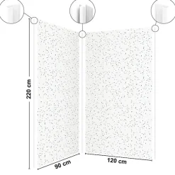 Lot de 2 panneaux de douche en aluminium (90x220 & 120x220 cm) + profilés blanc - Terrazzo Mineral - Multicolore