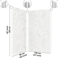 Lot de 2 panneaux de douche en aluminium (90x220 & 120x220 cm) + profilés blanc - Effet Marbre clair