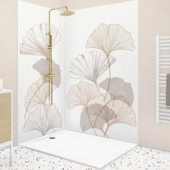 Lot de 2 panneaux de douche en aluminium (90x220 & 120x220 cm) + profilés blanc - Motif Floral - Gingko Blanc