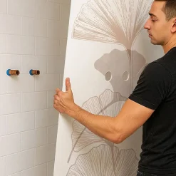 Lot de 2 panneaux de douche en aluminium (90x220 & 120x220 cm) + profilés blanc - Motif Floral - Gingko Blanc