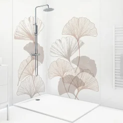 Lot de 2 panneaux de douche en aluminium (90x220 & 120x220 cm) + profilés blanc - Motif Floral - Gingko Blanc