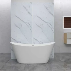 Lot de 2 panneaux muraux de douche effet blanc marbre mural aluminium avec 1 profile - L.90 x L.90 x H.210 cm - facile à nettoyer