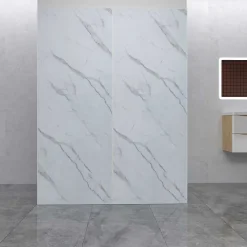 Lot de 2 panneaux muraux de douche effet blanc marbre mural aluminium avec 1 profile - L.90 x L.90 x H.210 cm - facile à nettoyer
