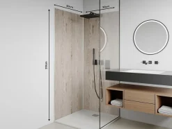 Lot de 2 panneaux muraux de douche effet bois clair en aluminium avec profilés - 2 x L90 x H210 cm- ENEKO