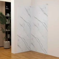 Lot de 2 panneaux muraux de douche effet blanc marbre mural aluminium avec 3 profiles - L.80 x L.120 x H.210 cm-facile à nettoyer