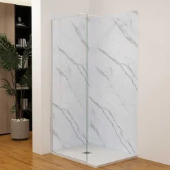 Lot de 2 panneaux muraux de douche effet blanc marbre mural aluminium avec 3 profiles - L.80 x L.120 x H.210 cm-facile à nettoyer