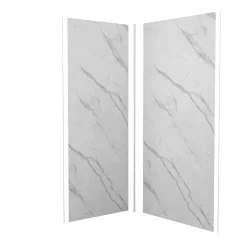 Lot de 2 panneaux muraux de douche effet blanc marbre mural aluminium avec 3 profiles - L.80 x L.120 x H.210 cm-facile à nettoyer