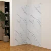 Lot de 2 panneaux muraux de douche effet blanc marbre mural aluminium avec 3 profiles - L.100 x L.80 x H.210 cm-facile à nettoyer