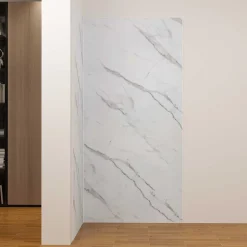 Lot de 2 panneaux muraux de douche effet blanc marbre mural aluminium avec 3 profiles - L.100 x L.80 x H.210 cm-facile à nettoyer