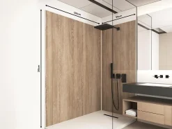 Lot de 2 panneaux muraux de douche effet bois en aluminium avec profilés - L90 x L120 x H210 cm - ENEKO