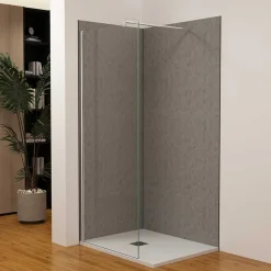 Lot de 2 panneaux muraux de douche gris mural aluminium avec 3 profiles - L.90 x L.90 x H.210 cm - facile à nettoyer