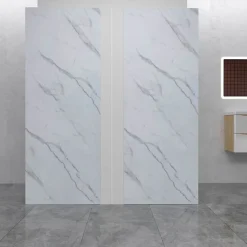 Lot de 2 panneaux muraux de douche effet Marbre en Aluminium avec 1 profilés,L120xL120xH210cm ,Protection murale,Antimoisissure