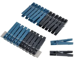Lot de 24 Pinces à Linge "Bicolore" 7cm Anthracite & Bleu Paon