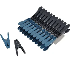 Lot de 24 Pinces à Linge "Rondes" 8cm Anthracite & Bleu Paon