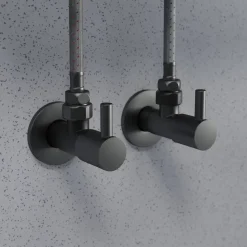Lot de 2 robinets mural d'angle design en laiton noir, raccord rigide 3/8", facile à installer, avec rosace 7009, connexions DIN