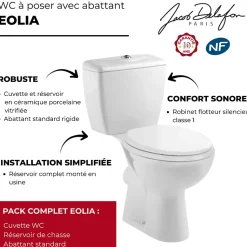Lot de 2 WC à poser sortie horizontale JACOB DELAFON Eolia avec abattant