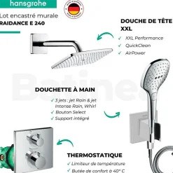 Lot robinet douche encastré thermostatique HANSGROHE Ecostat Square + Douche de tête Raindance E 240