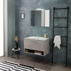 Lotto Meuble De Salle De Bain Mural 80Cm Avec Lavabo Et Miroir