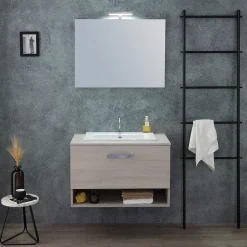 Lotto Meuble De Salle De Bain Mural 80Cm Avec Lavabo Et Miroir