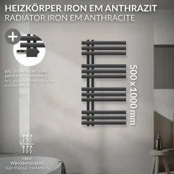 LuxeBath Radiateur Design Iron EM 500x1000 mm Anthracite Raccord Central au Bas