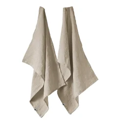 MARGAUX - Lot de 2 Torchons Essuie-vaisselle 50x70cm Lin Lavé Sable