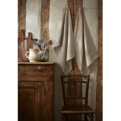 MARGAUX - Lot de 2 Torchons Essuie-vaisselle 50x70cm Lin Lavé Sable