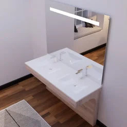 Meuble ALTEA 140 cm avec plan double vasque et miroir led Elégance - Cambrian oak