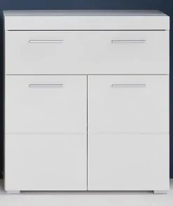 Meuble bas mélaminé blanc. L - H - P : 73 - 79 - 31 cm