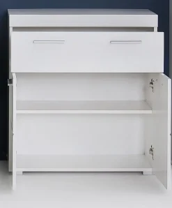 Meuble bas mélaminé blanc. L - H - P : 73 - 79 - 31 cm