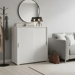Meuble Bas 2 Portes Coulissantes Blanc