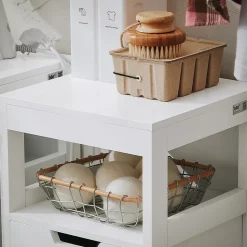 Meuble Bas de Salle de Bain avec Corbeille à Linge, Armoire Toilette, BZR122-W, SoBuy