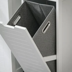 Meuble Bas de Salle de Bain avec Corbeille à Linge, Armoire Toilette, BZR122-W, SoBuy