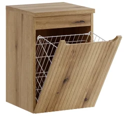 Meuble bas de salle de bain 40 cm avec panier à linge et plan NOVA chêne Coast Evoke