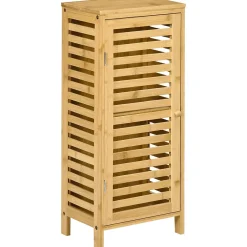 Meuble bas de salle de bain une porte - étagère réglable - bois de bambou verni