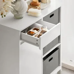 Meuble Bas de Salle de Bain avec 1 Tiroir, 1 Panier à Linge et 3 Panier, BZR77-W, SoBuy