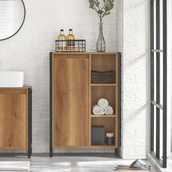 Meuble Bas de Salle de Bain avec 3 Compartiments et 1 Panier à Linge, BZR65-PF, SoBuy
