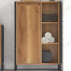 Meuble Bas de Salle de Bain avec 3 Compartiments et 1 Panier à Linge, BZR65-PF, SoBuy