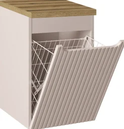 Meuble bas de salle de bain NOVA CACHEMIRE avec panier à linge et plan CHÊNE 40 cm