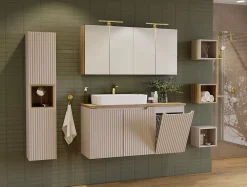 Meuble bas de salle de bain NOVA CACHEMIRE avec panier à linge et plan CHÊNE 40 cm