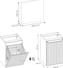 Meuble bas de salle de bain avec panier à linge et plan NOVA NOIR 40 cm