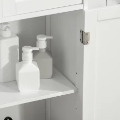 Meuble bas de salle de bain multi-rangements grande niche 2 tiroirs placard double porte avec étagère MDF blanc