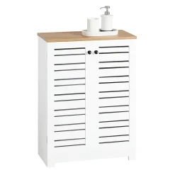 Meuble Bas Placard de Rangement avec 2 Portes Persiennes, BZR41-W, SoBuy